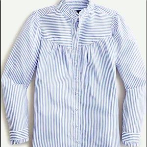 J.Crew Blue/White Striped Ruffle Trim Blouse medium
